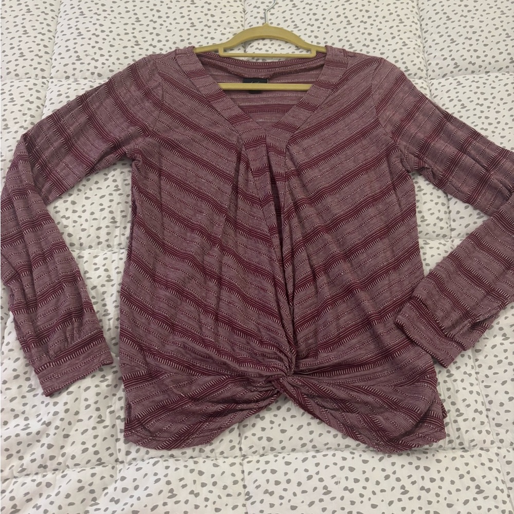 Daytrip Maroon Striped Twist Front Blouse